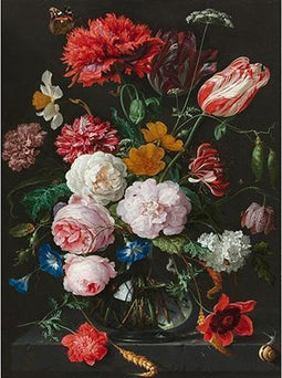 Buitencanvas op houten frame 58x78 cm stilleven met bloemen in een glazen vaas