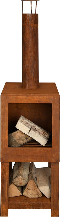 Buitenkachel met houtopslag roest ( 136,3 cm x 38,4 cm ) Esschert Design FF298 Tijdloos Ontwerp Eenvoudig Gebruik Met Houtopslag