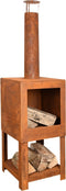 Buitenkachel met houtopslag roest ( 136,3 cm x 38,4 cm ) Esschert Design FF298 Tijdloos Ontwerp Eenvoudig Gebruik Met Houtopslag