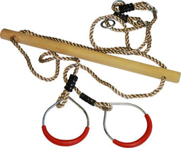 Buitenspeelgoed Keupink - Houten ringtrapeze met mtalen ringen - Rood - PP-Touwen