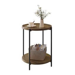 Woltu Ronde Salontafel met 2 Planken en Afneembaar Dienblad Vintage Houtlook
