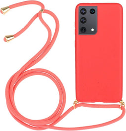 Lunso - Backcover hoes met koord - Geschikt voor Samsung Galaxy S21 Ultra - Rood