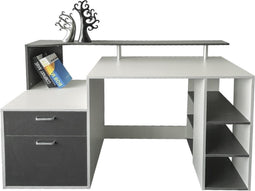 Bureau balie computertafel computerbureau 140 cm breed met ladekastje en veel opbergruimte