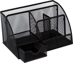 Bureau organizer/pennenbak - sorteer rekje - draadmetaal - zwart - L22 x B13 x H14 cm - kantoor/bureau artikelen