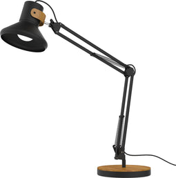 Bureaulamp met zwenkarm Unilux Baya LED zwart/bamboe. (1x E27 ledlamp van 12,6 W inbegrepen)