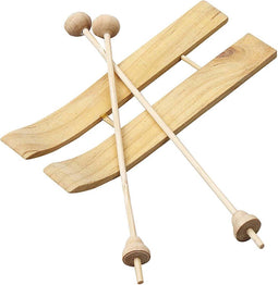 Ski met stokken, afm 11x3,8 cm, grenen, 3paar