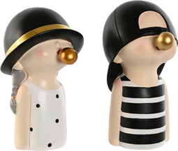 Decoratieve figuren Home ESPRIT Wit Zwart 15 x 18 x 26 cm (2 Stuks)