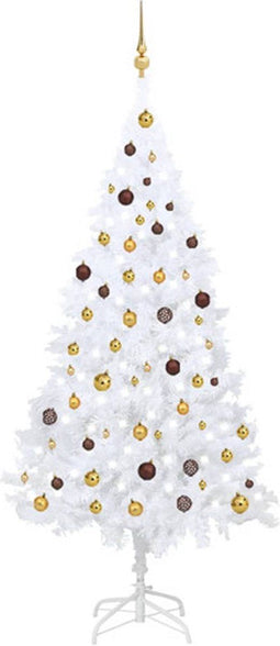 vidaXL - Kunstkerstboom - met - verlichting - en - kerstballen - 210 - cm - PVC - wit