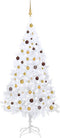 vidaXL - Kunstkerstboom - met - verlichting - en - kerstballen - 210 - cm - PVC - wit