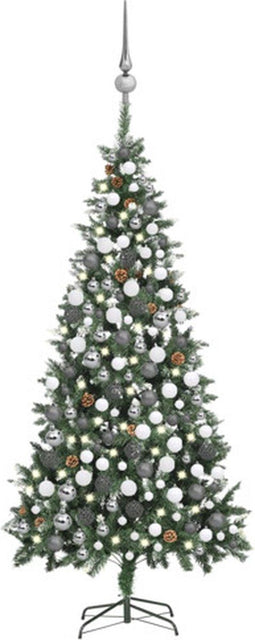 vidaXL - Kunstkerstboom - met - verlichting - kerstballen - dennenappels - 210 - cm