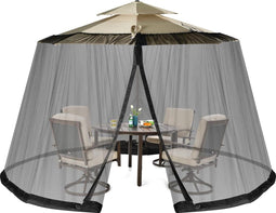 Merkloos - Verstelbaar muggennet - Insectenbescherming voor parasols 250-300 cm - Zwart/beige
