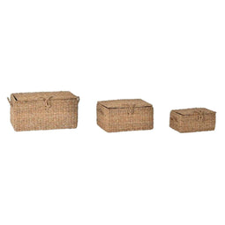 Basket spelset DKD Home Decor Met deksel Natuurlijk Ijzer Zeegras (50 x 34 x 25 cm) (3 Onderdelen)