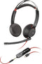 Poly - Blackwire 5220 - Stereo USB-C-headset met 3,5 mm stekker en USB-C/A-adapter - Rood Zwart (bulk)