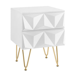 EUGAD nachtkastje met 2 lades - 3D front - wit en goud - MDF en metalen poten - 40 x 53 x 40 cm