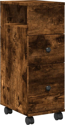 vidaXL - Badkamerkast - smal - met - wielen - bewerkt - hout - gerookt - eikenkleurig