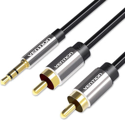 Vention - 3.5mm Male Aux Jack naar 2 RCA Male Audio Kabel - Gold-Plated Connectors - zwart