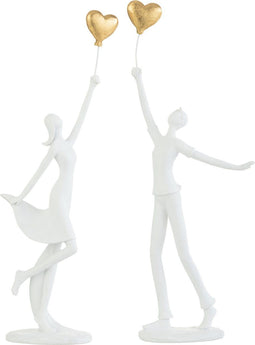 J-Line figuur Dame & Man Hart - polyresin - wit/goud - 2 stuks