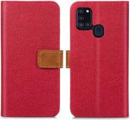 iMoshion Hoesje Geschikt voor Samsung Galaxy A21s Hoesje Met Pasjeshouder - iMoshion Luxe Canvas Bookcase - Rood