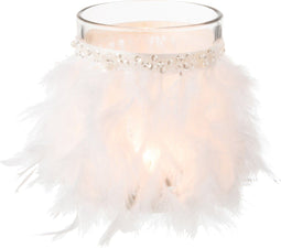 J-Line theelichthouder Veren - glas - wit/transparant - large