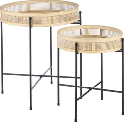 Mica Decorations Leandro - Bijzettafel - Set van 2 - H53 x Ø45 cm - Zwart (2 stuks)