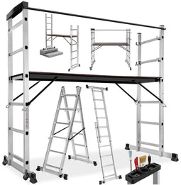 tectake® 4-in-1 Ladder - Multifunctionele Aluminium Vouwladder - Draagvermogen tot 150 kg - Hoogte uitgestrekt ca. 275 cm