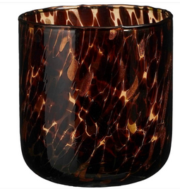 House of Seasons Theelichthouder - H15 x Ø14 cm - Bruin Glas