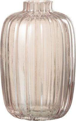 J-Line vaas Strepen - glas - roze - small - Ø 12.5 cm