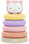 ITY by INGENUITY Cutie Stacks Nally, 4 BPA-vrije stapelbare bijtringen, steun van imitatiehout, beer, roze, vanaf 6 maanden