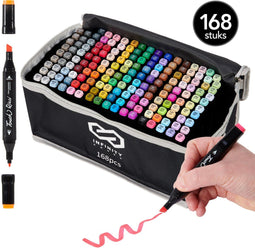 Infinity Goods Twinmarkers - 168 Stuks - Professionele Alcohol Markers - Dubbelzijdige Tip - Opbergtas (168 stuks)