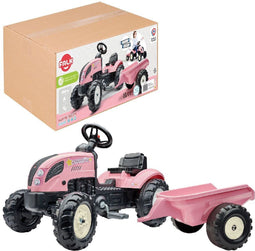 Falk Country Farmer Set - Traptractor met aanhanger - Voor kinderen 2-5 jaar - Roze