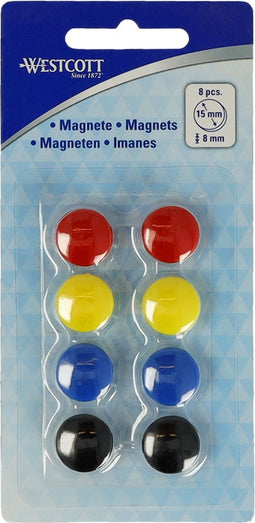 Westcott magneten - Ø 15x8mm - assorti kleuren - 8 stuks - c