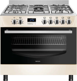Wiggo WO-E909R - Vrijstaand Gasfornuis - 90 cm - 5 pitten - Creme Rvs