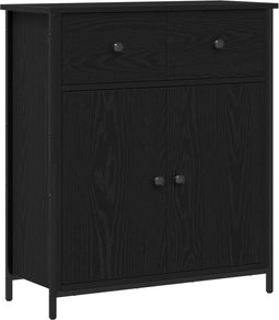 vidaXL - Sideboard - Zwart - Eiken - 70x30x80 - cm - Engineered - Hout - en - Staal