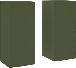 vidaXL - Buitenplantstands - Pilar - 2 - stuks - Olijfgroen - 24x24x55 - cm - Staal