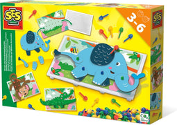 SES - Mozaïek pinnenbord dieren puzzels - met 100 pinnen in 4 kleuren - steeds opnieuw te gebruiken