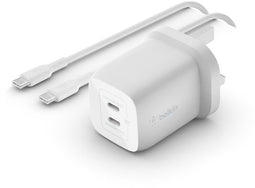 Belkin BoostCharge Pro 65 W - 2-poorts USB-C GaN snellader met PPS - Wit