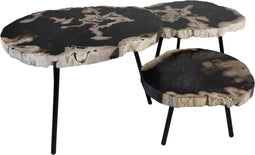 HSM Collection -Salontafel set van 3 - ø60xø50xø40 - Naturel/zwart - Steen/Meta