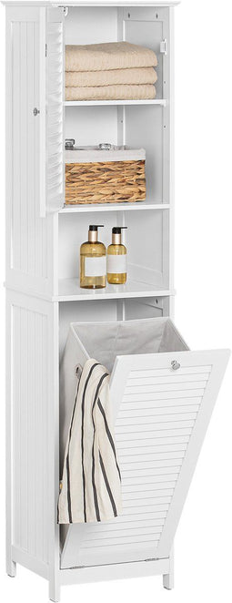 SoBuy BZR124-W - Hoge Badkamerkast - Slank ontwerp met wasmand - Wit 40x170x38 cm