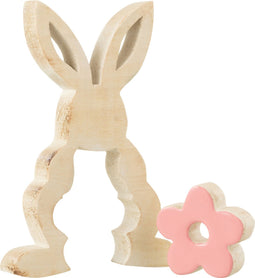 J-Line decoratie Konijn Bloem - hout - roze - large - paasdecoratie