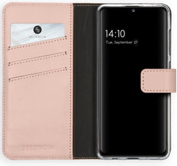 Selencia Hoesje Geschikt voor Samsung Galaxy A41 Hoesje Met Pasjeshouder - Selencia Echt Lederen Bookcase - Roze