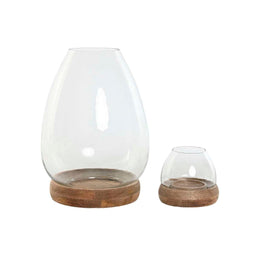 Kaarshouder Home ESPRIT Bruin Natuurlijk Kristal Mangohout 30 x 30 x 40 cm (2 Stuks)