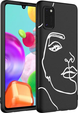 iMoshion Hoesje Geschikt voor Samsung Galaxy A41 Hoesje Siliconen - iMoshion Design hoesje - Wit / Zwart / Line Art Woman White
