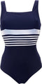 Nickey Nobel Darwin Stripes - Dames Badpak - Mouwloos - Donkerblauw met witte strepen - Maat 40