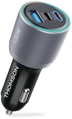 THOMSON 130W - Autolader - GaN-technologie - 2 USB-C PD 100W + 30W - Grijs/Zwart