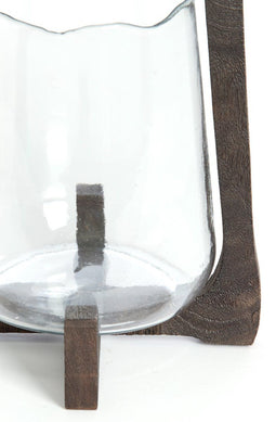 Light&living Windlicht Ø26x48 cm ANOSY glas helder+hout mat d bruin