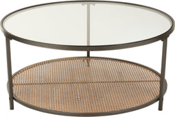 J-Line Salontafel Rond Metaal/Glas Zwart/Naturel - 88 x 88 x 40 cm