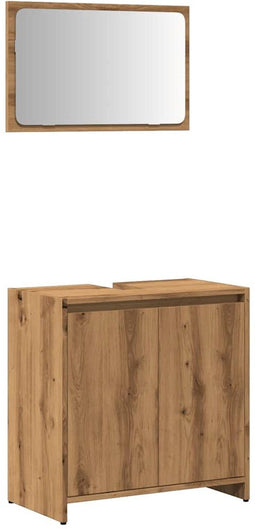 vidaXL - 2-delige - Badkamermeubelset - bewerkt - hout - artisanaal - eikenkleur