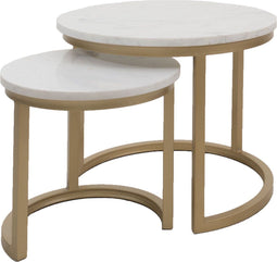 Salontafel Jasmin Marmer - Set van 2 Klein - Wit/Goud