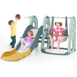 Coast 4-in-1 Kinder Glijbaan Schommelset Basketbalring - Veelkleurig - 198 x 149 x 96 cm