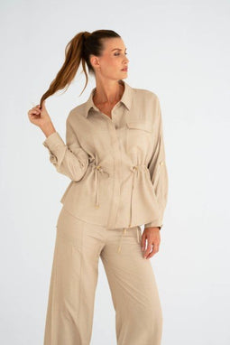 Zizo - Zizo dames blouse - oversized - glanzend - beige/sand - maat 40